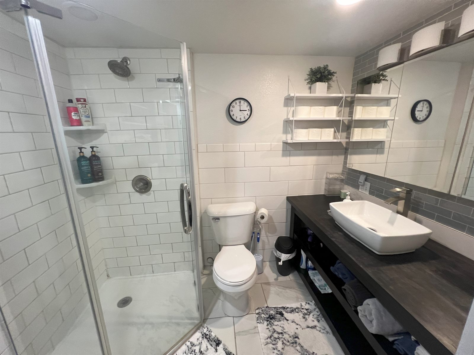 Bathroom in Rose's Place with a tiled walk-in shower